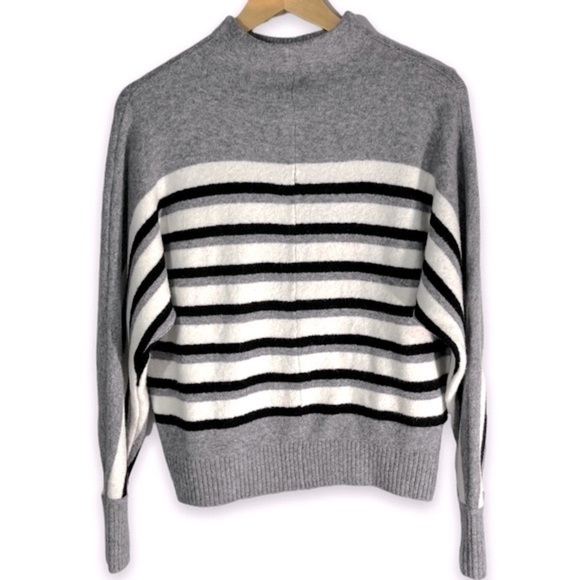 LOFT Wool Blend Mock Neck Dolman Sleeve Sweater, Grey Stripe, Size XS - Picture 8 of 8